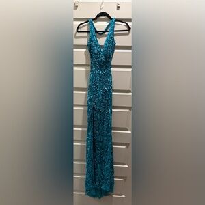 Sherri Hill Turquoise Sequin Dress